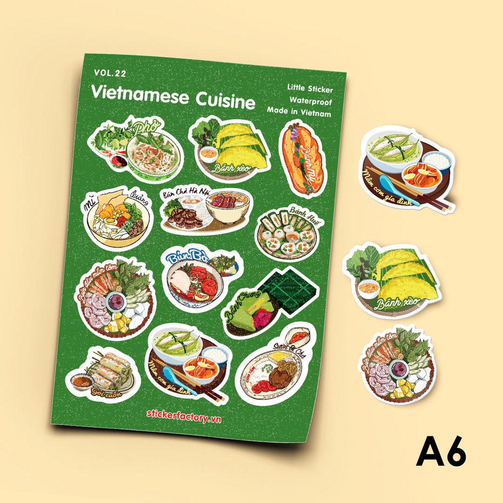 Vol 22 Vietnamese Cuisine Little sticker sheet A6 cán màn kim tuyến cao cấp - STICKER FACTORY
