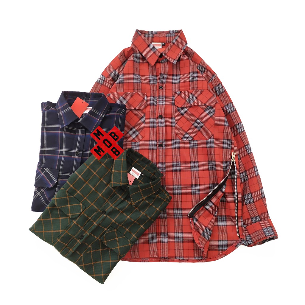 Áo sơ mi Flannel nam mix zip