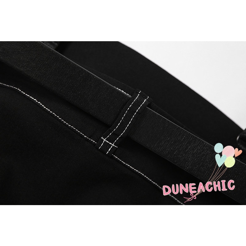 DUNEA Áo Denim Trễ Vai Phối Khóa Thời Trang Cho Nữ
