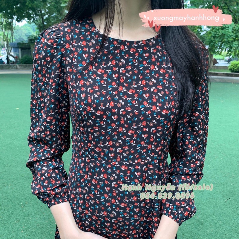 Váy hoa nhí dài tay vintage - Váy dài tay mùa thu