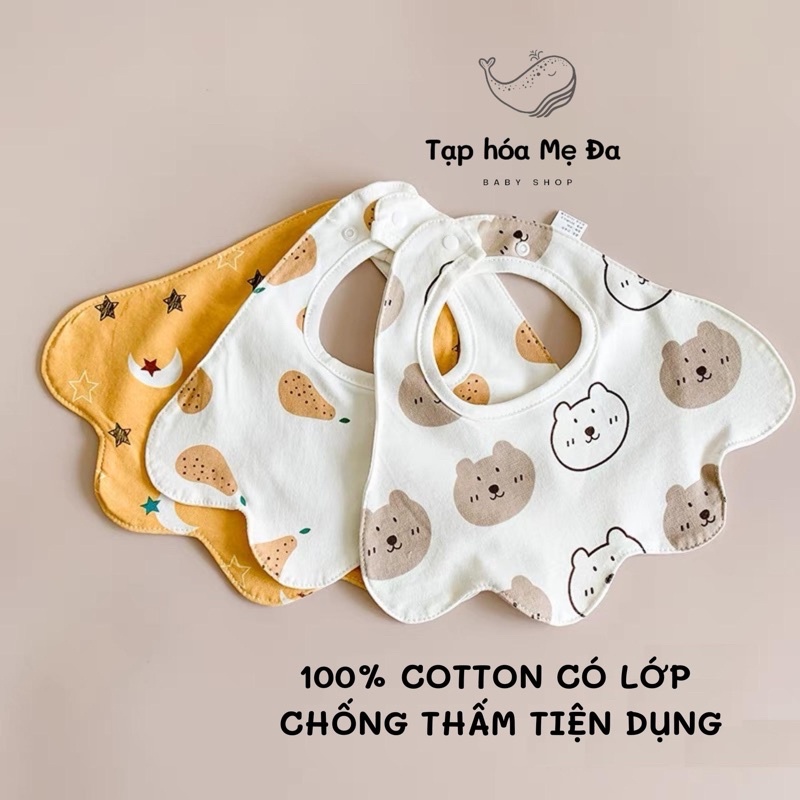 Yếm cổ tròn kiểu rẻ quạt/yếm ăn dặm cho bé 100% cotton có lớp chống thấm an toàn mềm mại nhiều mẫu hoa văn dễ thương