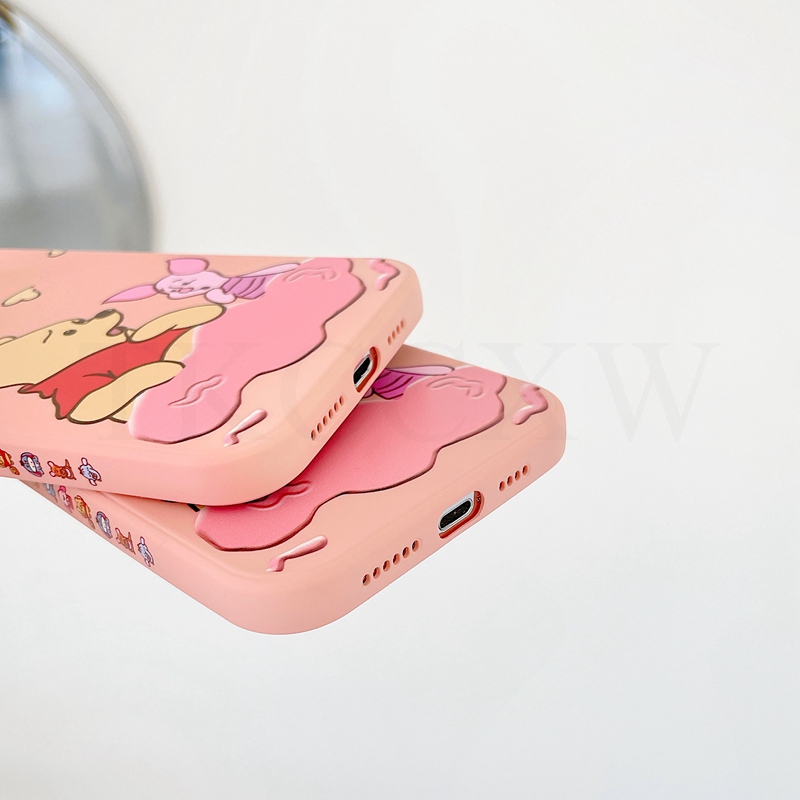 Casing OPPO R17 R15 Reno 4Z A92S A53 A33 A9 A5 2020 A12e AX5 A3S F11 Find X2 Lite NEO Fashion Side Printing Square Phone Case Cartoon Winnie the Pooh Matte Soft Liquid Silicone Cover