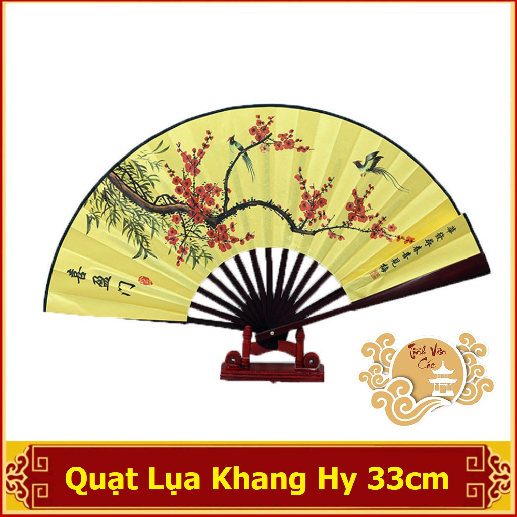 Quạt Khang Hy hoa đào uyên ương TĨNH VÂN CÁC