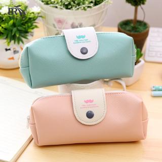 Túi Đựng Bút Bằng Da PU Sức Chứa Lớn Có Nút Bấm Đơn Giản Dành Cho Học Sinh