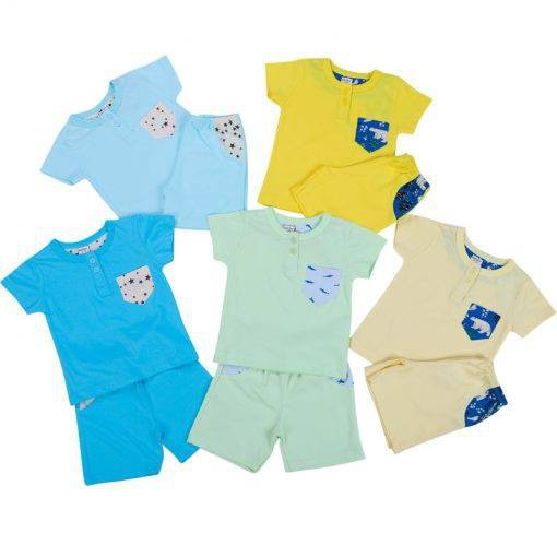 Đồ bộ bé trai mặc nhàngắn tay ngắn cổ trụ cotton từ 10kg đến 13kg