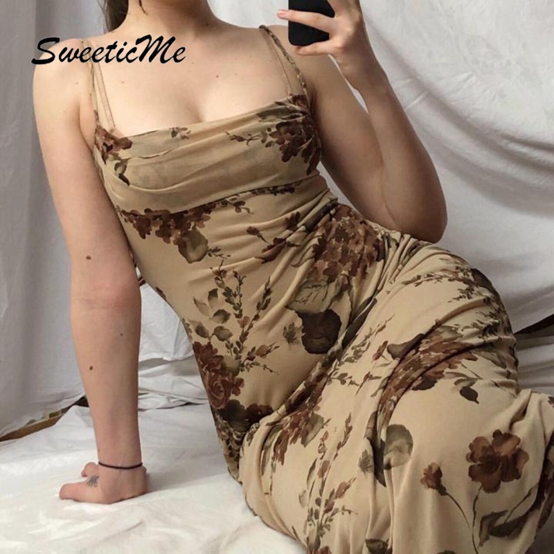 Đầm Hai Dây Hở Lưng Dáng Ôm In Họa Tiết Thời Trang 2022 Quyến Rũ Cho Nữ