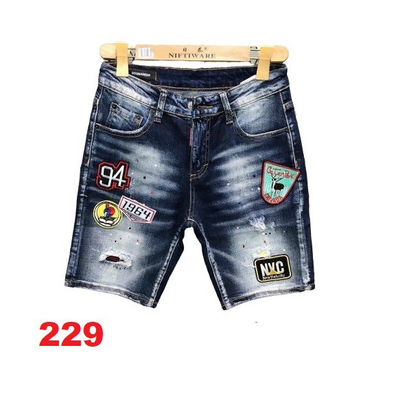 Quần short jean nam màu xanh logo thêu chất bò - quần short lửng bò nam co giãn thời trang cao cấp Tp_shop_87 ms229