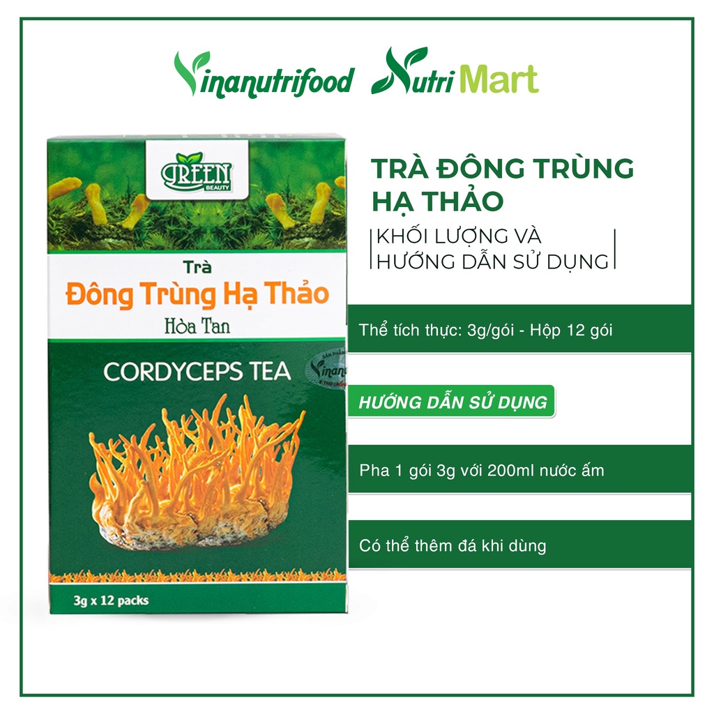 Trà đông trùng hạ thảo Vinanutrifood T03, hỗ trợ ngăn ngừa ung thư, tăng cường sức đề kháng (3g x 12 gói)