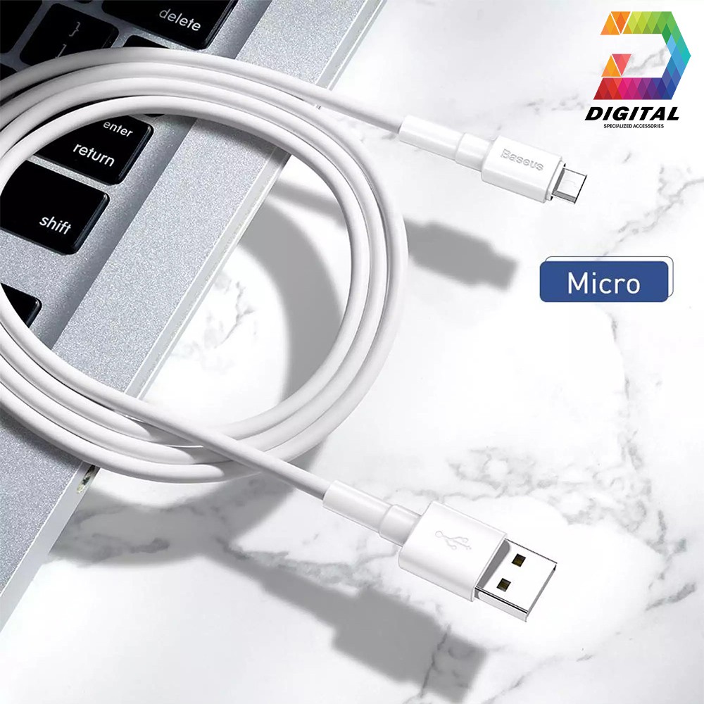 Cáp Sạc Nhanh Baseus Mini White Cổng Micro USB Chính Hãng ( Quick Charging &amp; Sync Data TPE Cable )