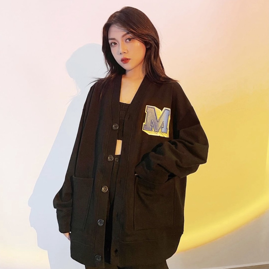 Áo Cardigan Len Mỏng Cho Nữ Phong Cách Ulzzang Phù Hợp Đi Đà Lạt- Thêu logo M