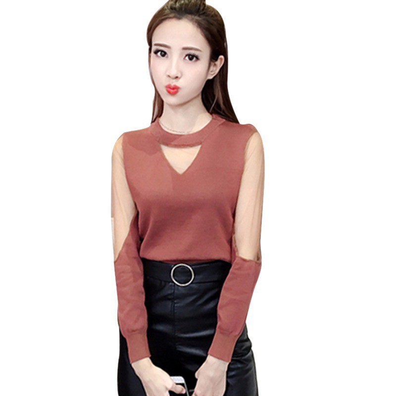 Áo tay dài phối lưới cổ chữ V thời trang cho nữ | BigBuy360 - bigbuy360.vn