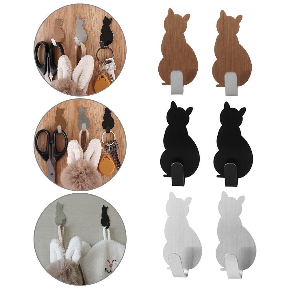 Set 2 Móc Treo Đồ Dán Tường Hình Mèo Dễ Thương Giá Đỡ