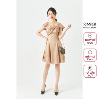 Đầm tiểu thư 92WEAR thiết kế dáng xòe nơ ngực chất lụa cao cấp, tôn dáng DEA1476