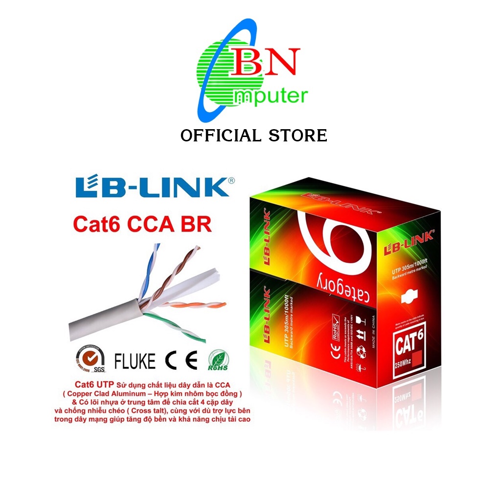 Dây Cáp Mạng Lb-link Cat6 hoặc Nasun Cat6 - Lõi Nhựa Trợ Lực 305m/Cuộn