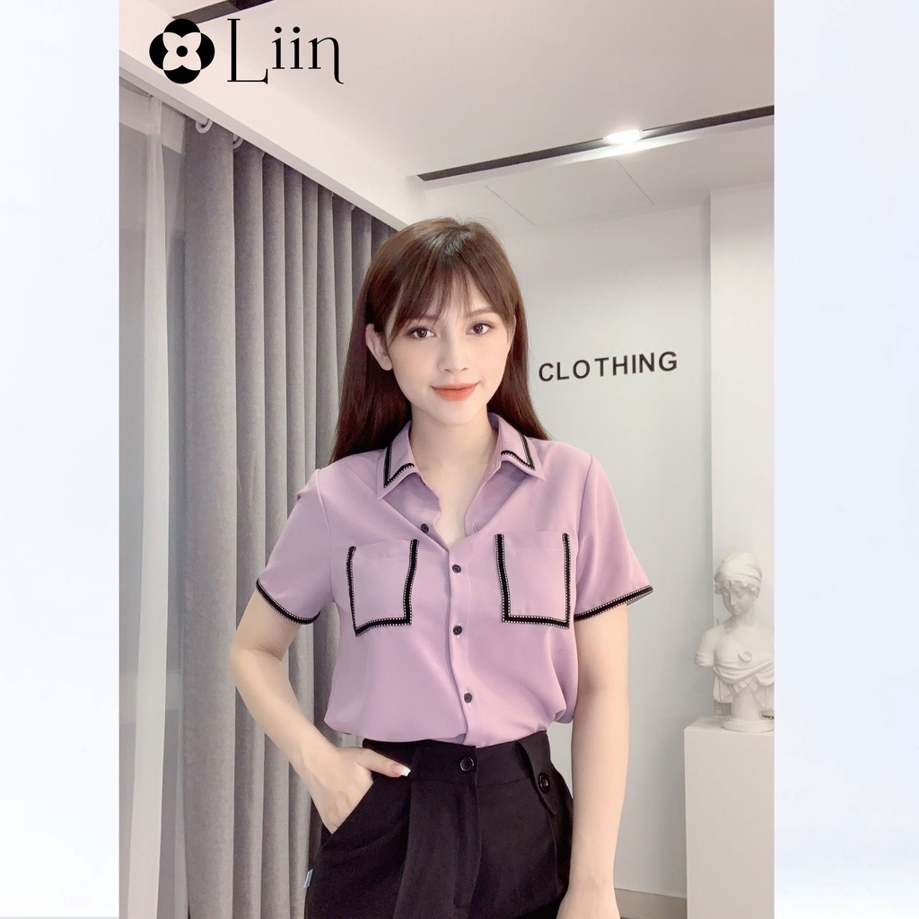 Áo sơ mi Cộc Tay tím Khoai Môn phối túi chất mát Liin Clothing SM3117