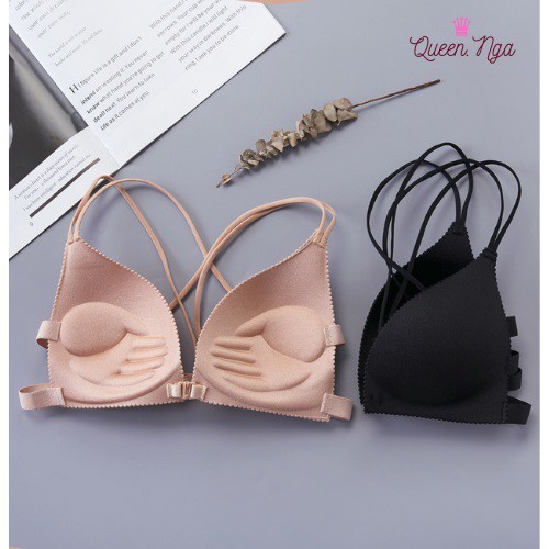 Áo Bra dây đan chéo sexy, Áo brallte bàn tay nâng ngực, Áo ngực cài trước, Queennga