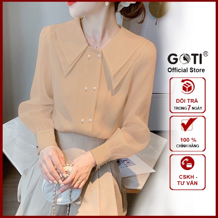GOTI  Áo Sơ Mi Công Sở Nữ Kiểu Hàn Quốc Tay Dài Cổ Sen Cao Cấp Màu Trắng 3A18 3A19