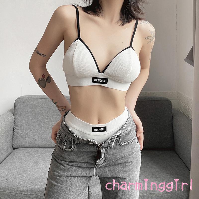 Chm- Set Đồ Lót Hai Mảnh Áo Hai Dây In Chữ Nhãn Và Quần Short Mặc Hàng Ngày Cho Nữ