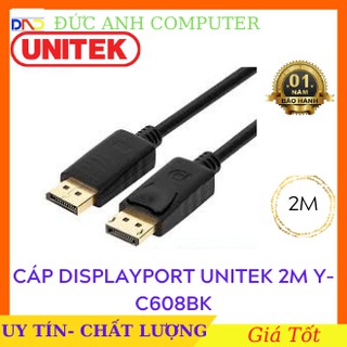 Cáp displayport unitek 4k dài 2m yc608bk, hàng chính hãng unitek - bảo hành 12 tháng , cáp 2 đầu displayport