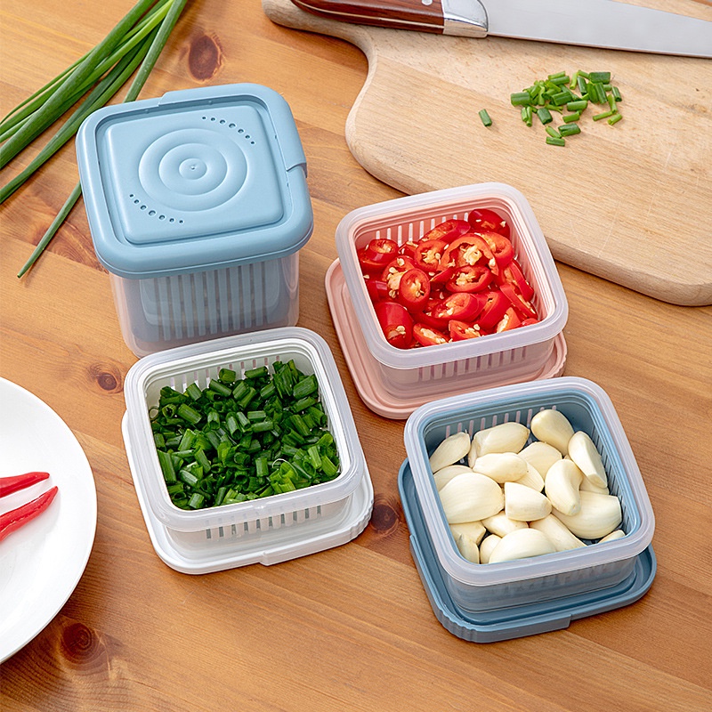 Set 2 hộp đựng bảo quản hành lá gừng tỏi ớt để tủ lạnh bằng nhựa 2 lớpSHOPEMTRANG07Hộp đựng rau củ quả có lỗ thoát