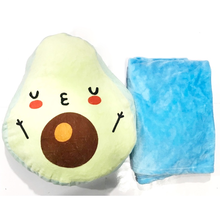 Gấu bông chăn quả bơ GBC21 dễ thương avocado cute gối kèm chăn lông thêu