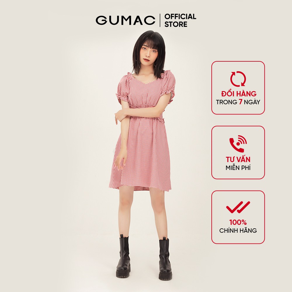 Đầm xòe nữ họa tiết caro bản eo GUMAC đủ màu đủ size, năng động, trẻ trung DB341 | BigBuy360 - bigbuy360.vn