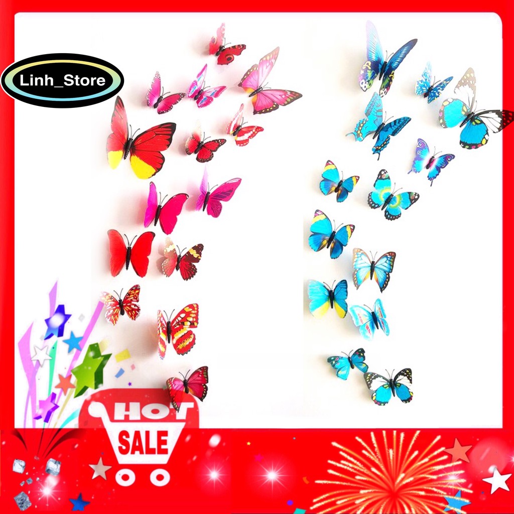 Sét 18 Bướm Dán 3D Trang Trí Tường
