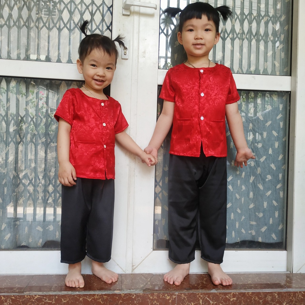 Bộ bà ba lụa siêu hot cho bé gái hàng cộc tay loại đẹp , có bán quần đen rời