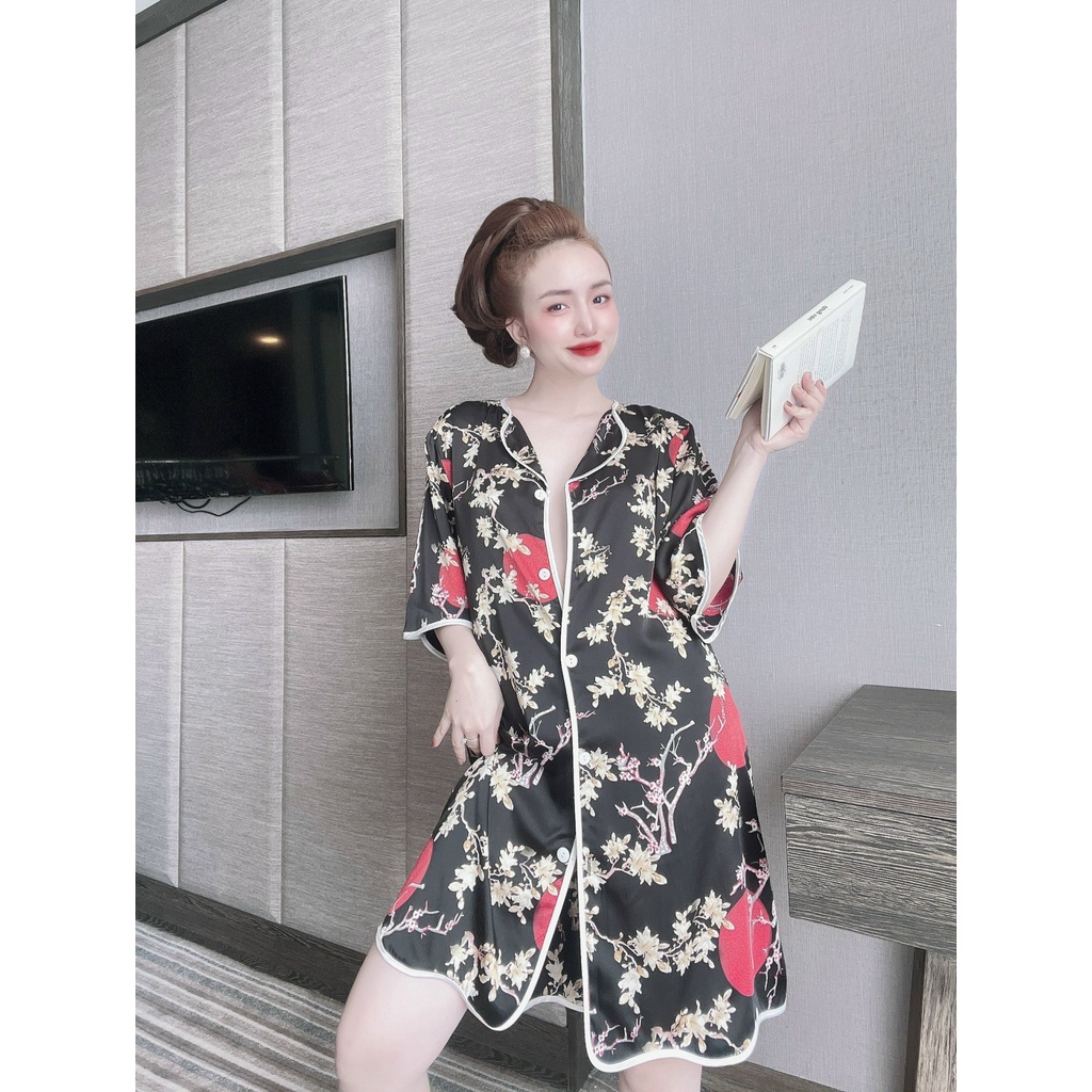 Đầm ngủ sơ mi lụa Latin TUTA váy ngủ bigsize cao cấp (Tặng kèm quần ngủ cùng màu)