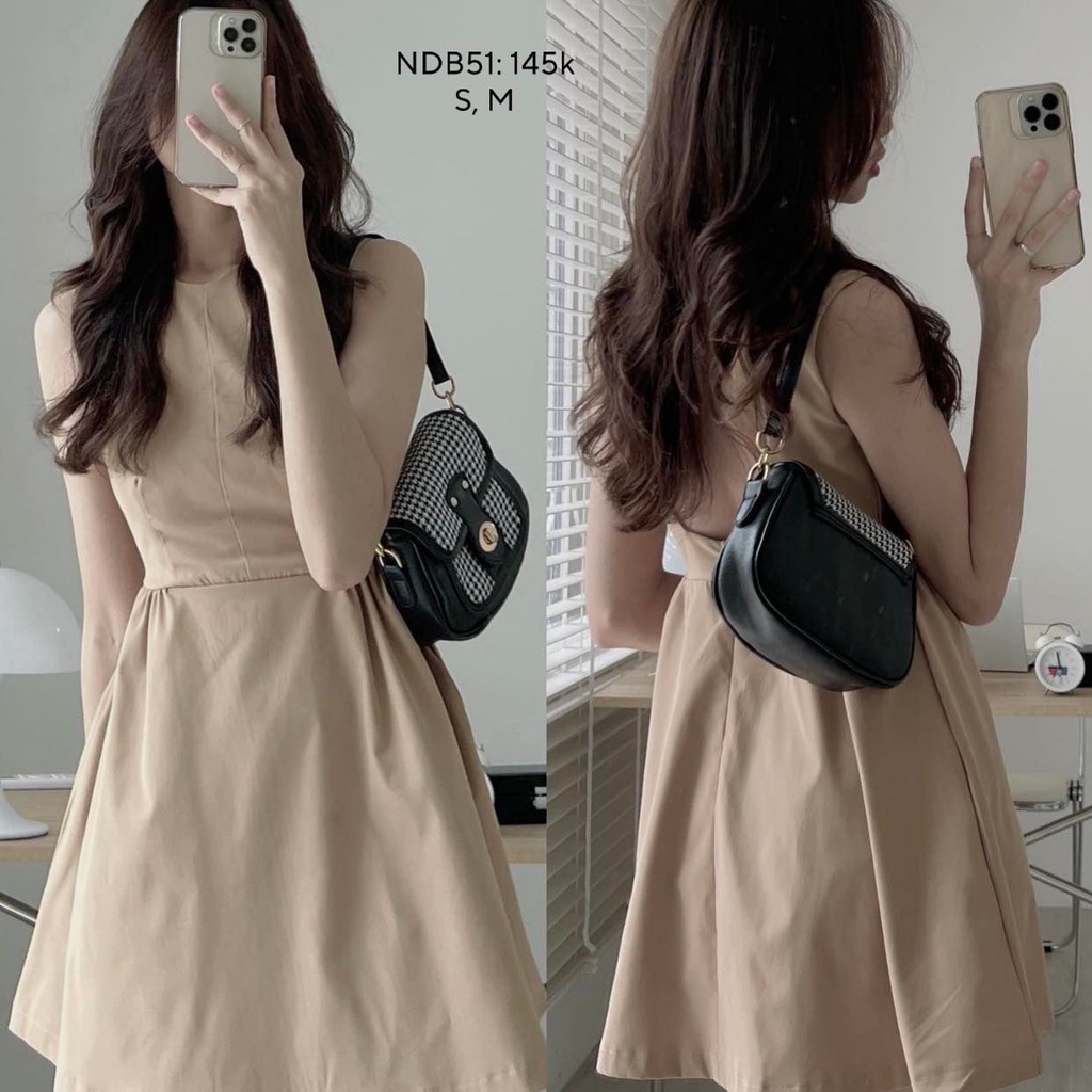 Đầm Xòe Hở Lưng 2 nút tay sát nách  Dự Tiệc Chất cotton mềm CHIBEST NDB51
