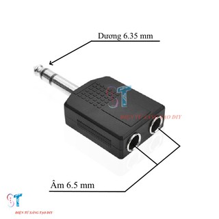 Đầu chia jack audio 6.35mm đực ra hai đầu 6.5mm cái stereo