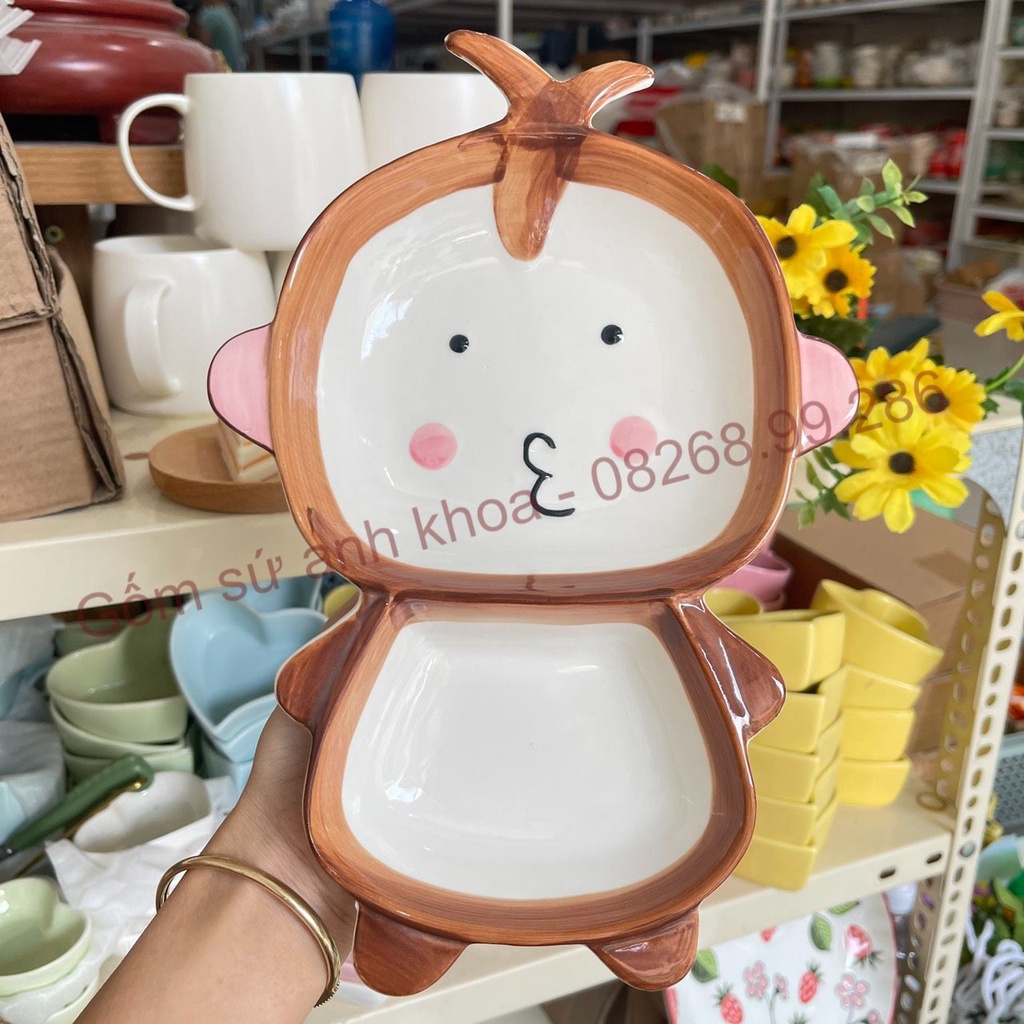 Bát Đĩa sứ Decor Set Chén Dĩa Sứ Dễ Thương Cute Cao Cấp Khay 2 ngăn hình ngộ nghĩnh kèm chấm cực kỳ đáng yêu