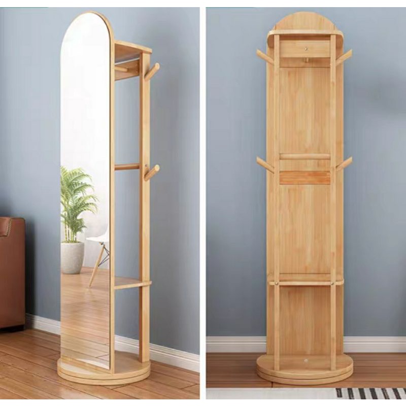 Gương thông minh di động soi toàn thân, thân gỗ xoay 360 độ, kèm kệ, móc treo đồ – Nội thất Khả Vy