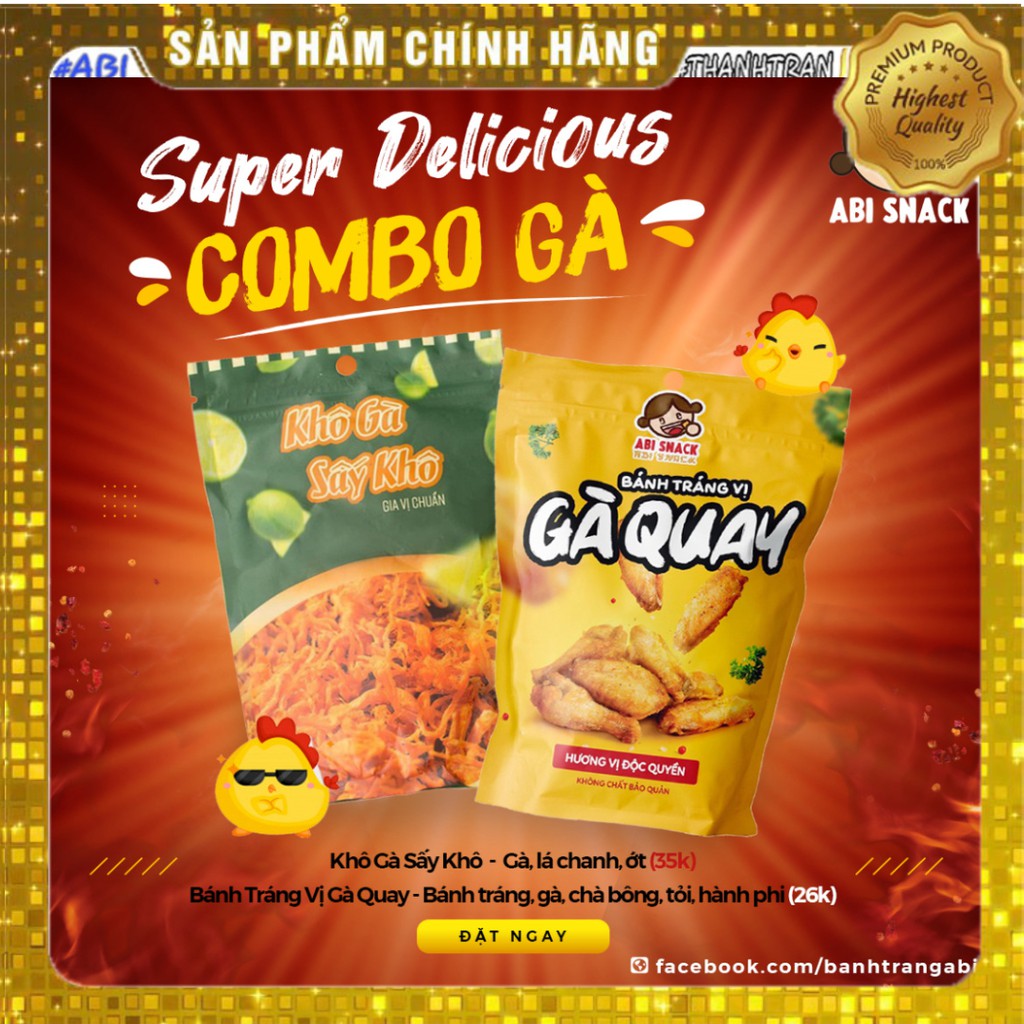 COMBO GÀ ABI ( KHÔ GÀ VÀ GÀ QUAY) CỰC NGON TẶNG 1 KHẨU TRANG