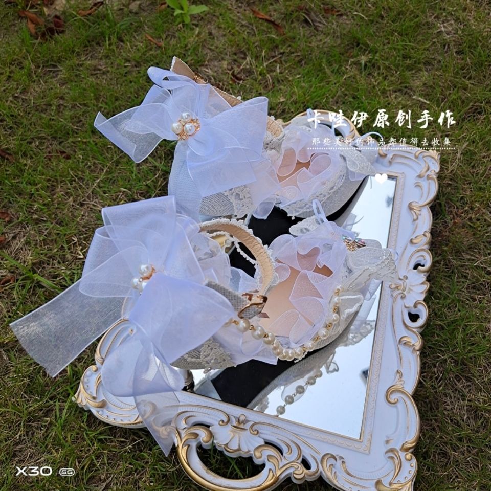 Giày Cao Gót Mũi Nhọn Thêu Họa Tiết Tinh Tế Phong Cách Lolita Cho Bạn Gái