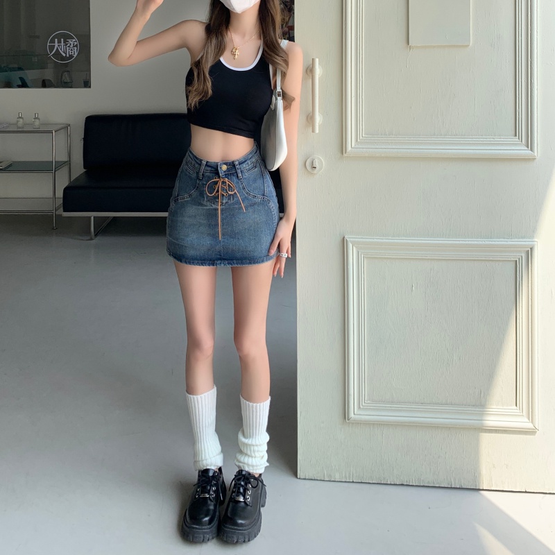 Chân Váy Denim Lưng Cao Thiết Kế Cột Dây Hợp Thời Trang