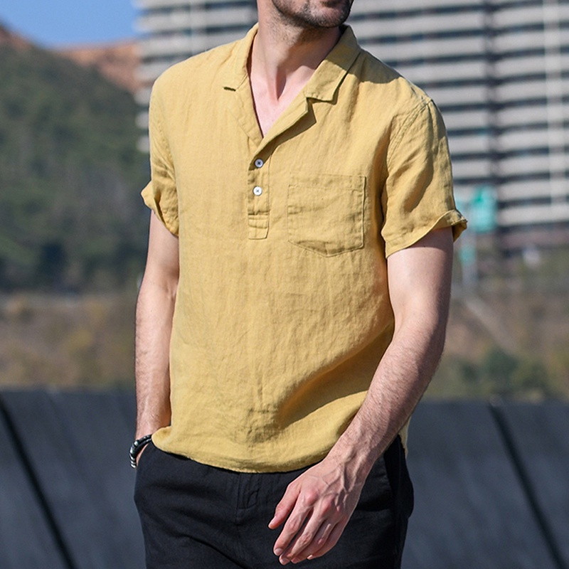 Áo sơ mi AOKANG vải lanh màu trơn thoải mái retro đơn giản dành cho nam