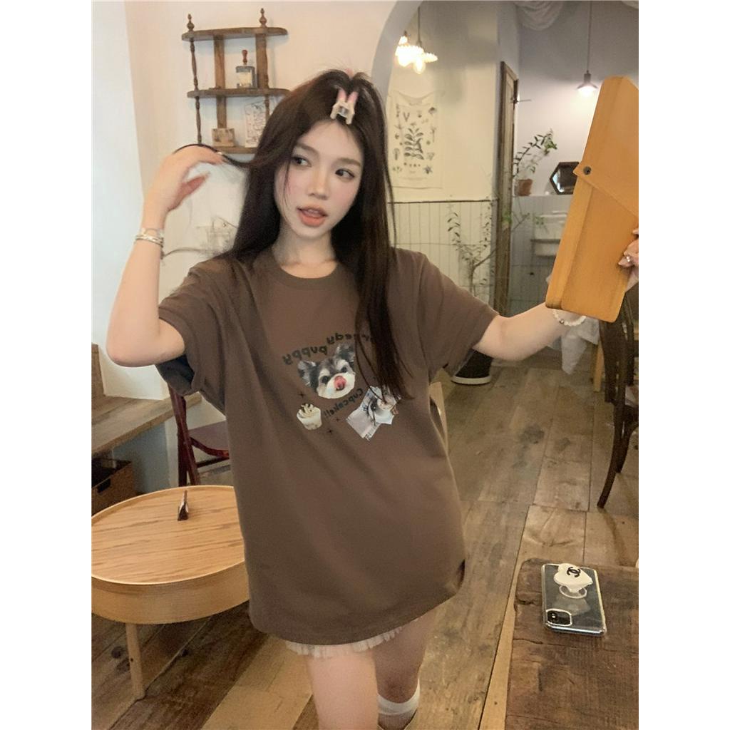 Áo Thun Dáng Rộng Tay Ngắn In Họa Tiết Nhiều Màu Phong Cách Hàn Quốc 63298