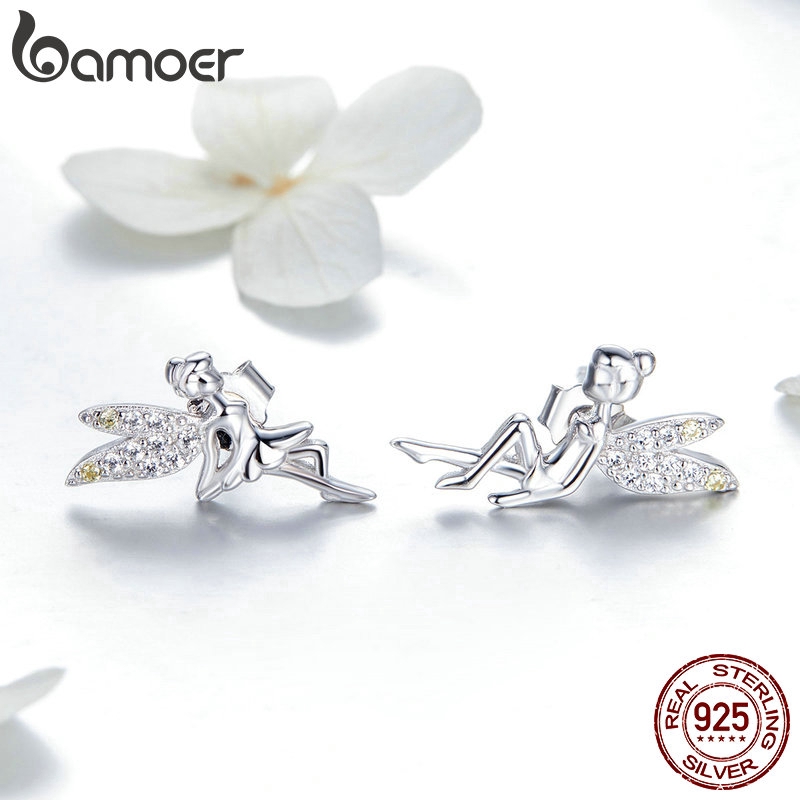 Khuyên Tai Bamoer Chất Liệu Bạc 925 Hình Nàng Tiên Phối Đá Zircon Đẹp Mắt Cho Nữ