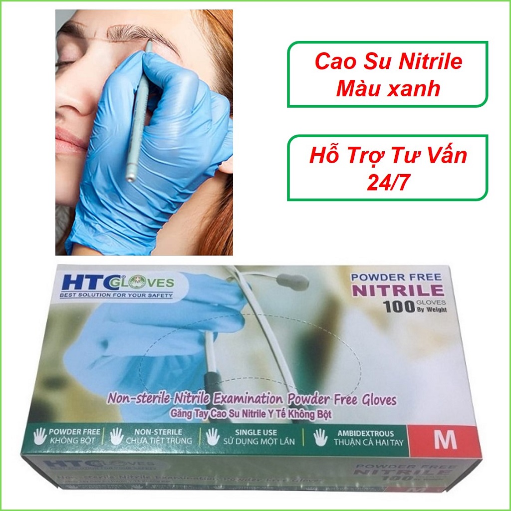 Combo 2 hộp găng tay y tế HTC Gloves không bột cao su Nitrile màu xanh size S, M 100 cái/hộp.