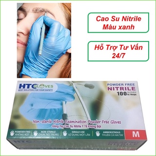 200 chiếc găng tay y tế HTC Gloves không bột cao su Nitrile màu xanh size S, M 100 cái/hộp.