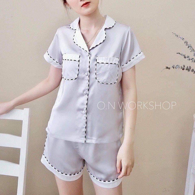Set Pyjama lụa F3 viền nổi ACQC 4 màu cao cấp