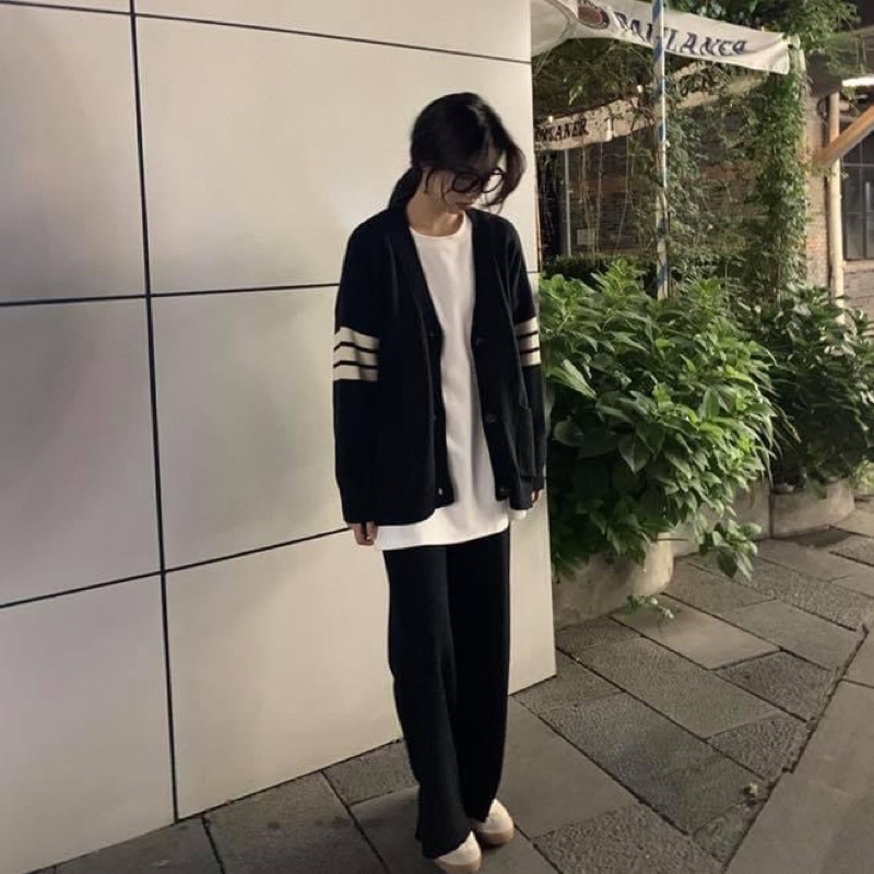 Áo khoác cardigan kiểu nữ viền sọc tay dài thome browne len dày dặn - Order taobao quảng châu