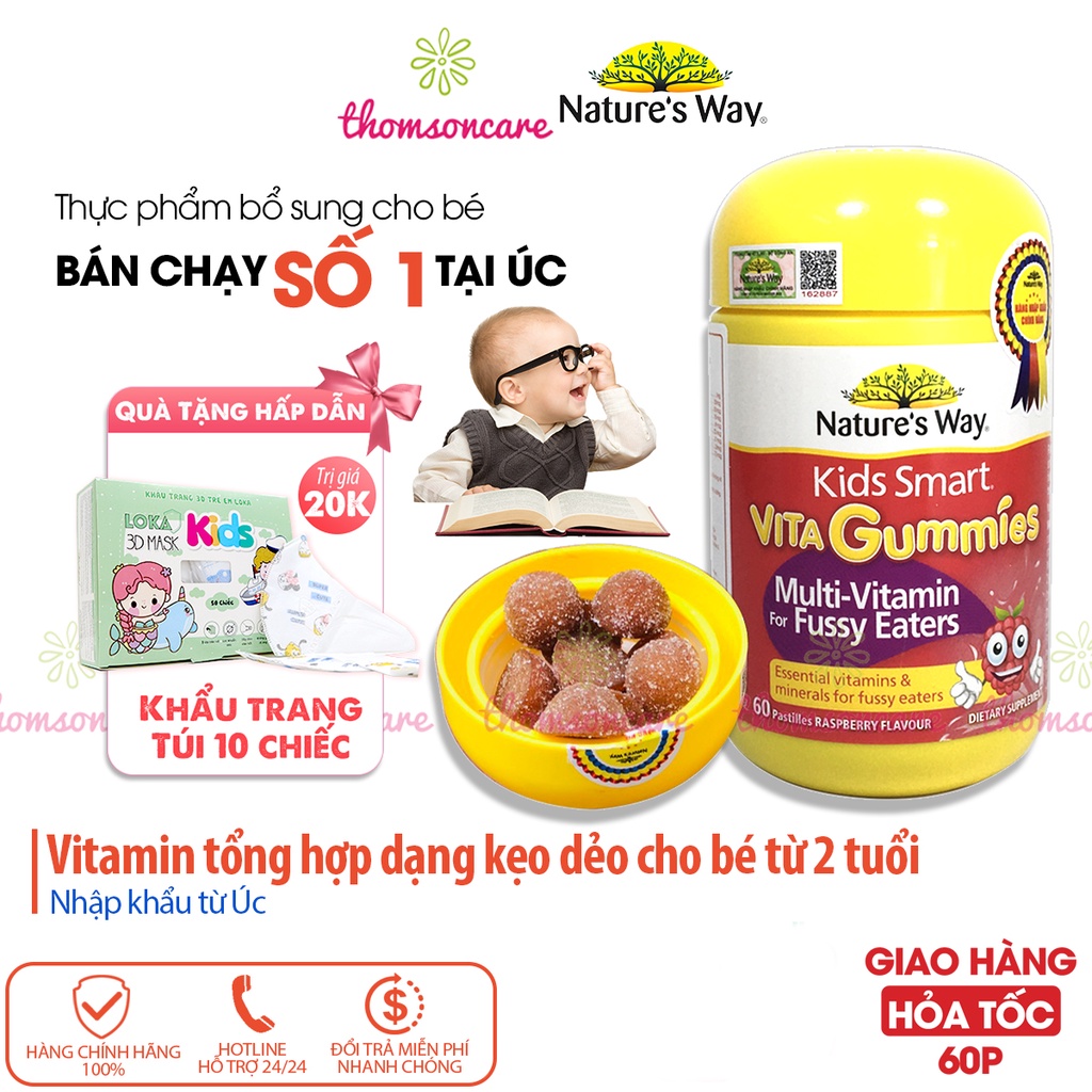 Kẹo bổ sung vitamin tổng hợp cho bé Nature Way Multi vitamin Fussy Eater, tăng miễn dịch, giảm biếng ăn cho trẻ
