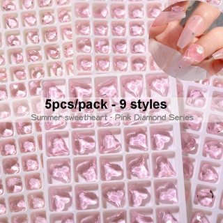 Set 5 viên đá khối 3D, đá pha lê hinh trái tim, giọt nước trang trí móng tay nghệ thuật
