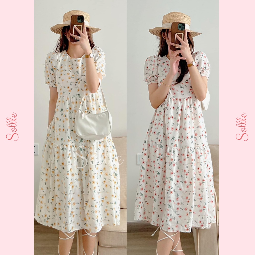 Váy suông dài đầm babydoll hoa nhí vintage oversize nữ tính mùa hè Sollle VBD006
