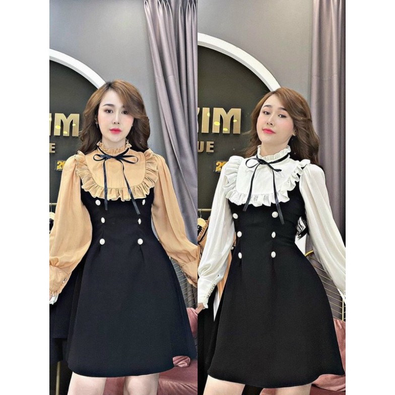 Mẫu hottrend - Đầm tiểu thư tay dài bèo nơ cổ xinh yêu đi tiệc cưới, đi cà phê đi chơi siêu dễ thương sang trọng | BigBuy360 - bigbuy360.vn