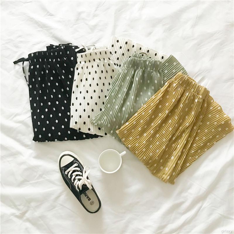 Chân Váy Midi Lưng Thun Họa Tiết Chấm Bi Phong Cách Hàn Quốc