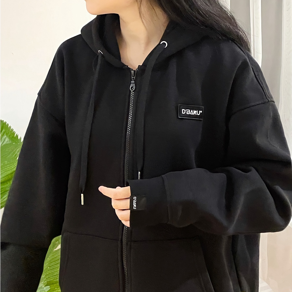 Áo khoác Zip hoodie nỉ bông có túi trong, khoá kéo 2 chiều D’BAKU BASIC LOGO (Tặng kèm túi Tote)