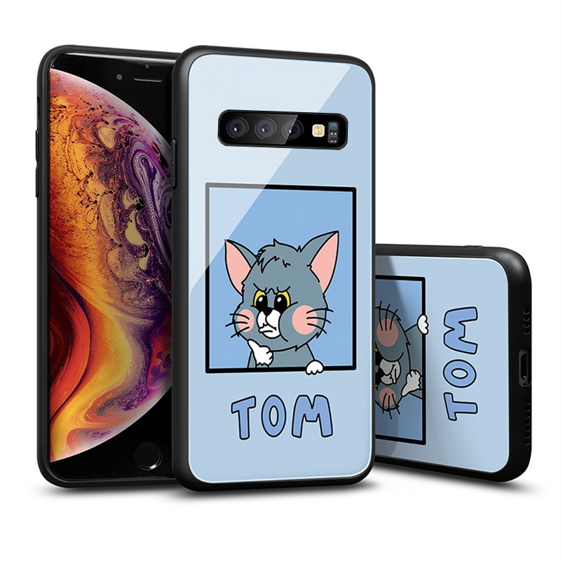 Ốp lưng silicone tráng kính cường lực hình tom /jerry cho Samsung S10 Plus S10e note 10 Pro Samsung s10 Lite Note 8 9